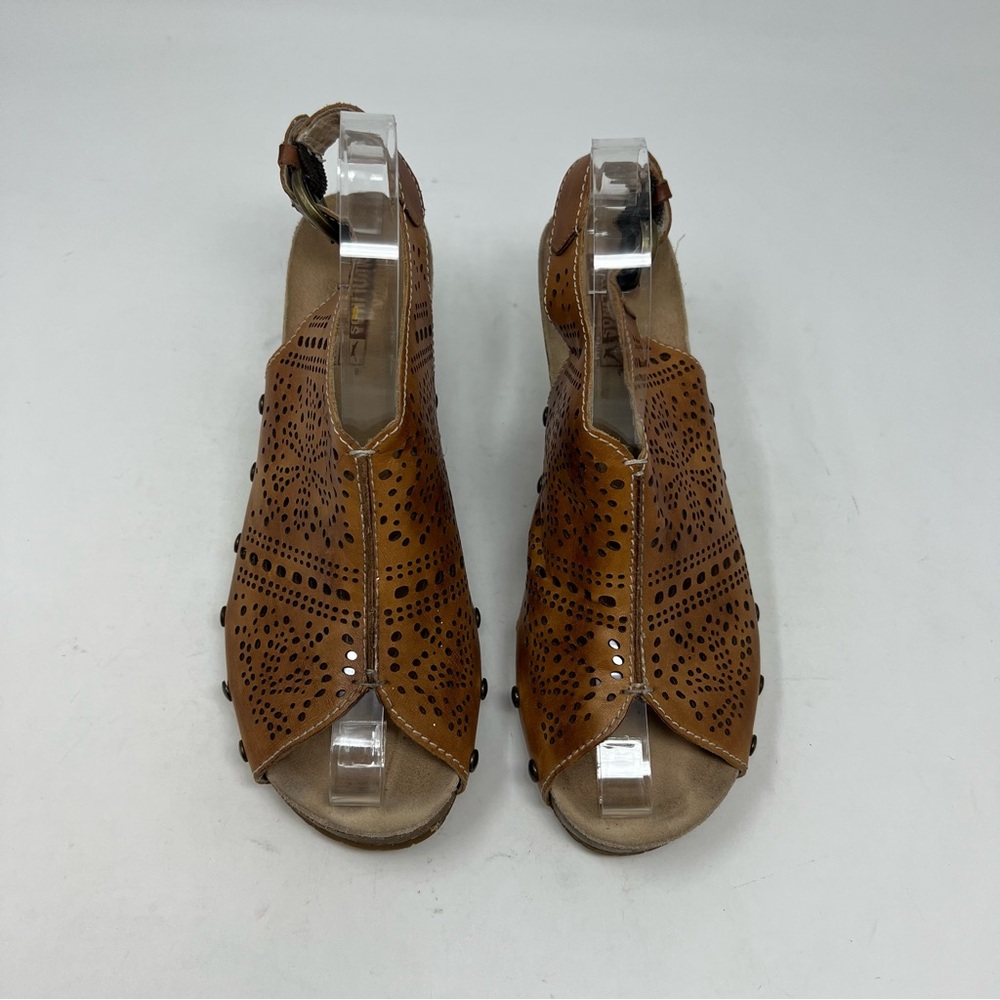 PIKOLINOS Benissa Brandy Burnished Leather Wedge Sling Back Sandals Size 40 EU - Picture 8 of 9